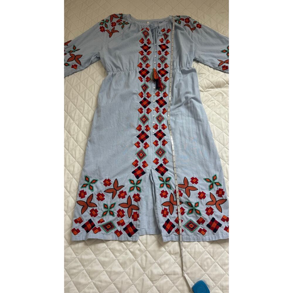 Zara TRF Embroidered Folk Dress Boho Peasant Cottagecore Midi Belted L - Picture 13 of 15